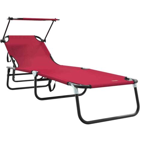 Chaise longue  Transat  Bain de soleil pliante Rouge 190 x 57 x 81 cm oxford