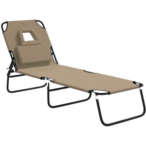 Chaise longue  Transat  Bain de soleil pliante taupe tissu oxford acier enduit de poudre