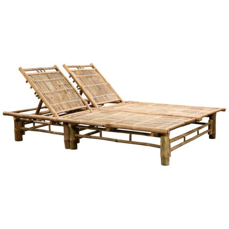 Chaise longue  Transat  Bain de soleil pour 2 personnes avec coussins Bambou