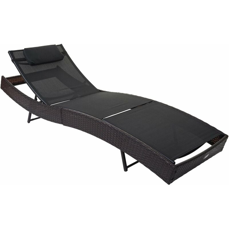 Décoshop26 - Chaise longue transat bain de soleil pour jardin poly-rotin marron housse noir - noir