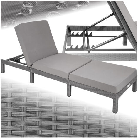 Bain de Soleil de Jardin Réglable 5 Positions en Acier et Résine Tressée 196 cm x 66 cm x 22 cm Gris + Matelas