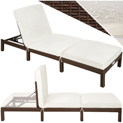 Bain de Soleil de Jardin Réglable 5 Positions en Acier et Résine Tressée 196 cm x 66 cm x 22 cm Marron + Matelas