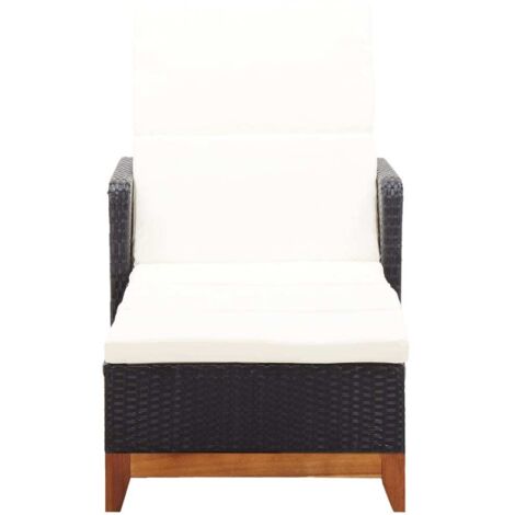 Chaise longue  Transat  Bain de soleil Résine tressée et bois d'acacia massif Noir