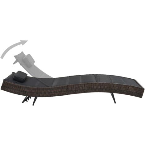 Chaise longue  Transat  Bain de soleil Résine tressée et textilène Marron