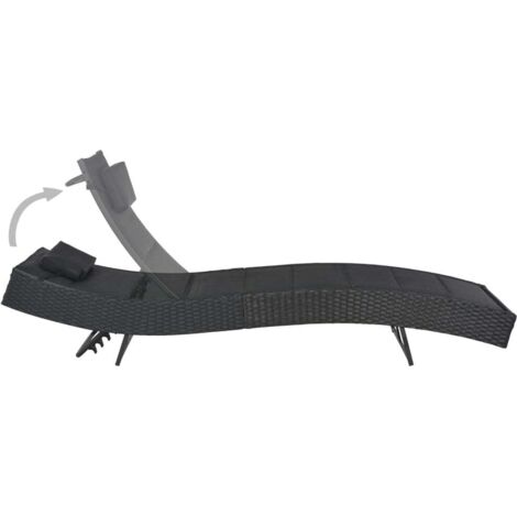 Chaise longue  Transat  Bain de soleil Résine tressée et textilène Noir