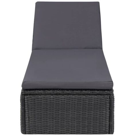 Chaise longue  Transat  Bain de soleil Résine tressée Noir et gris foncé