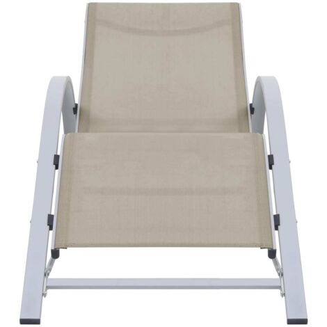 Chaise longue  Transat  Bain de soleil textilène et aluminium crème