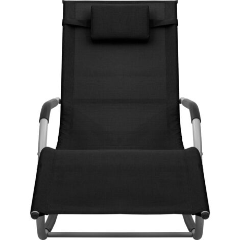 Chaise longue  Transat  Bain de soleil textilène noir et gris