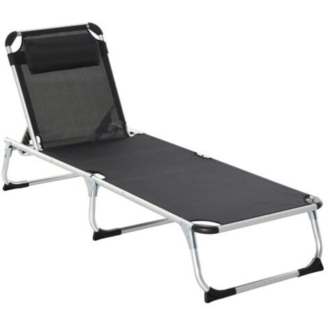 Chaise longue / Transat de jardin – Réglable sur 5 positions, pliable, ergonomique, avec tissu en maille – Noir, 170 x 60 x 76 cm – Pour des heures de détente en plein air