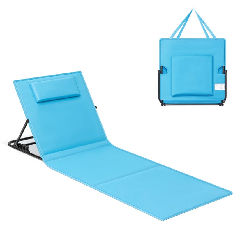 songmics - chaise longue, transat de plage, bain de soleil, avec appui-tête, dossier inclinable, portable, avec bandoulières, pour camping, jardin,