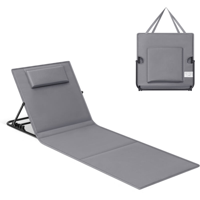 Chaise Longue, Transat de Plage, Bain de Soleil, avec Appui-tête, Dossier Inclinable, Portable, avec Bandoulières, pour Camping, Jardin, Piscine, 158