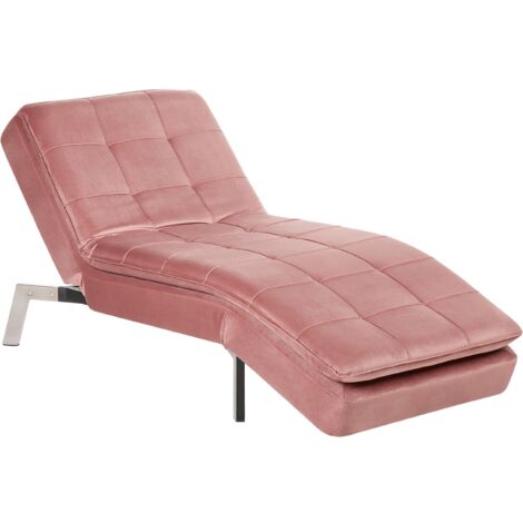 Chaise Longue Velluto Imbottito Rosa Schienale e Poggiapiedi Regolabili Loiret