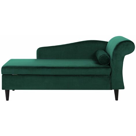 Chaise Longue Velluto Verde Scuro con Vano Portaoggetti Versione Destra Luiro