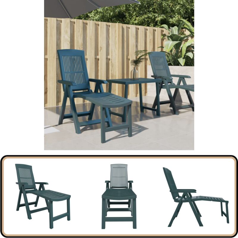 Chaise longue vert plastique - Chaise Longue - Transats - Mobilier De Jardin - Chaises Longues Extérieures - Détente Extérieure