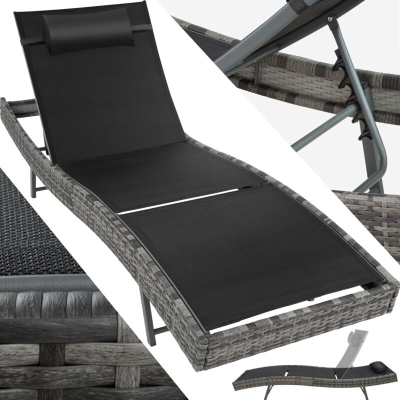 Transat de Jardin en Résine Tressée 211 cm x 69 cm x 94 cm Gris foncé + Coussin