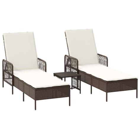 Chaise longue，Bain de soleil，Transat 2-personne 2 pcs Marron 35 x 35 x 32cm polyrotin CFW97335