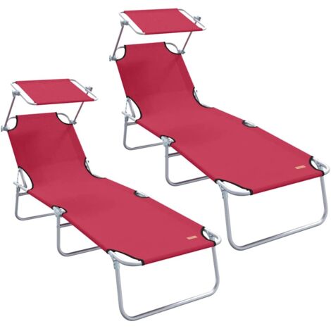 Chaise longue，Bain de soleil，Transat 2-personne 2 pcs Rouge 58 x 188 x 77cm tissu CFW44333