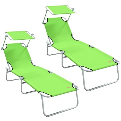 Chaise longue，Bain de soleil，Transat 2-personne 2 pcs Vert 58 x 188 x 77cm tissu CFW17261