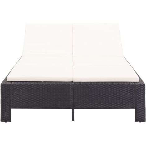 Chaise longue，Bain de soleil，Transat à 2 places avec coussin Noir Résine tressée CFW64998