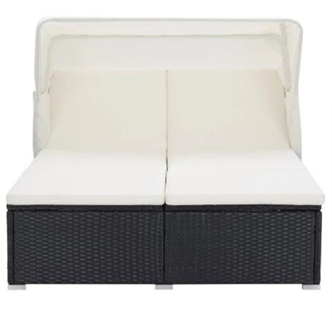 Chaise longue，Bain de soleil，Transat à 2 places avec coussin Résine tressée Noir CFW29158