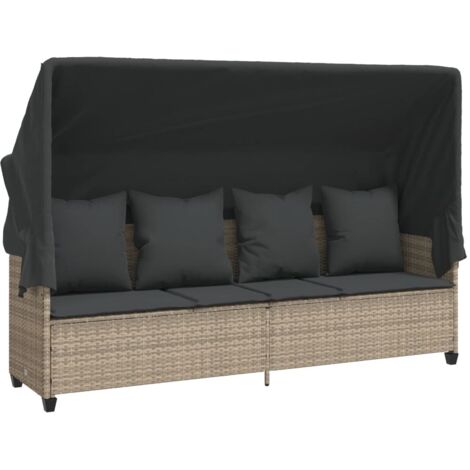 Chaise longue，Bain de soleil，Transat avec auvent et coussins gris clair résine tressée CFW43660