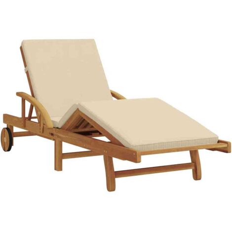 Chaise longue，Bain de soleil，Transat avec coussin Beige 200 x 67 x 84cm Bois d'acacia massif CFW58394