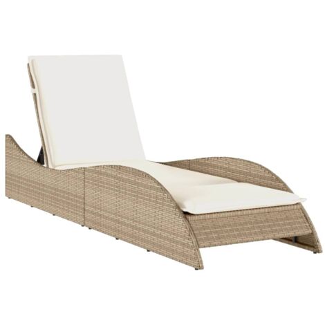 Chaise longue，Bain de soleil，Transat avec coussin beige 60x205x73 cm résine tressée CFW20854
