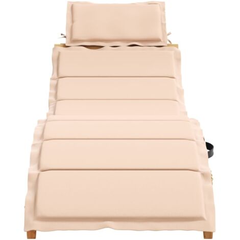 Chaise longue，Bain de soleil，Transat avec coussin beige bois d'acacia solide CFW77216