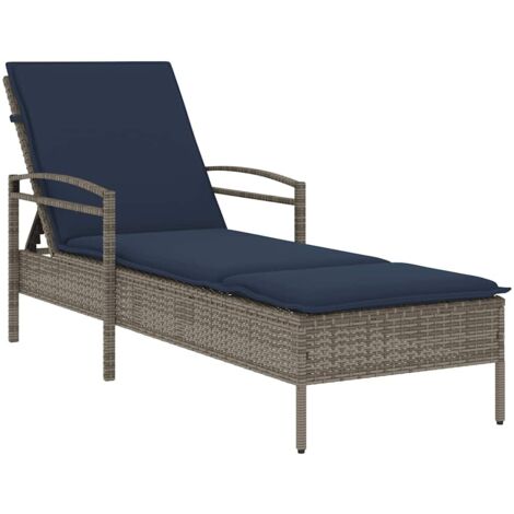 Chaise longue，Bain de soleil，Transat avec coussin Gris 63 x 200 x 81 cm Résine tressée (États-Unis uniquement) CFW44785