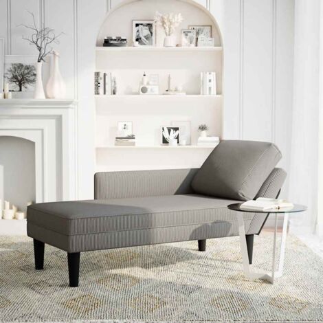 Chaise longue，Bain de soleil，Transat avec coussin gris clair tissu en velours côtelé CFW81729