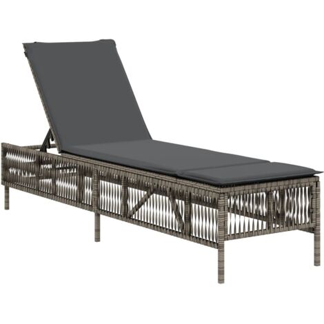 Chaise longue，Bain de soleil，Transat avec coussin gris résine tressée CFW30494