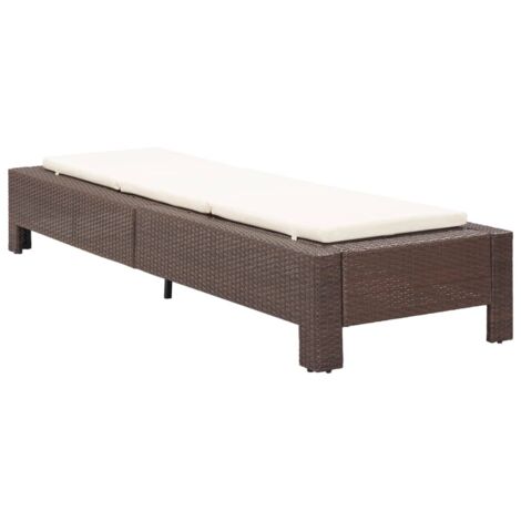 Chaise longue，Bain de soleil，Transat avec coussin Marron Résine tressée CFW60704
