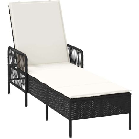 Chaise longue，Bain de soleil，Transat avec coussin Noir 157 x 55 x 92cm polyrotin CFW79086