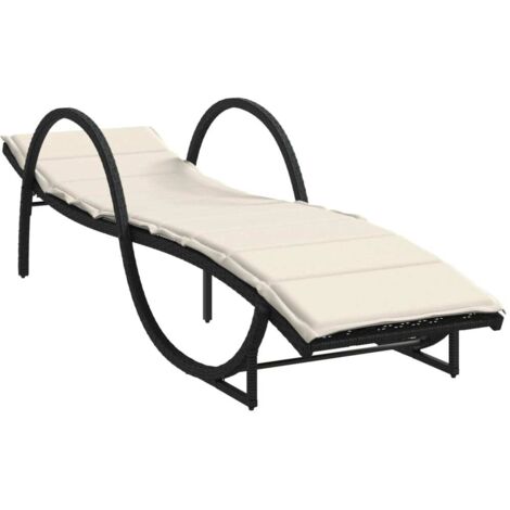 Chaise longue，Bain de soleil，Transat avec coussin noir 60x199x42 cm résine tressée CFW78190