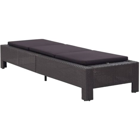 Chaise longue，Bain de soleil，Transat avec coussin Noir Résine tressée CFW70990