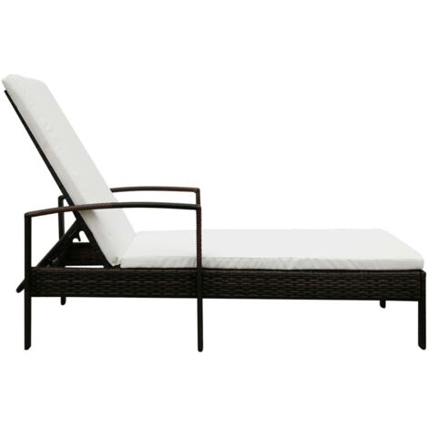 Chaise longue，Bain de soleil，Transat avec coussin Résine tressée Marron CFW94976