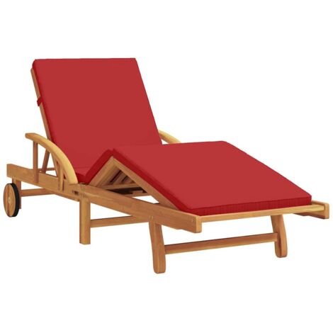 Chaise longue，Bain de soleil，Transat avec coussin Rouge 200 x 67 x 84cm Bois d'acacia massif CFW31118