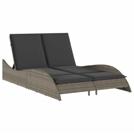 Chaise longue，Bain de soleil，Transat avec coussins gris 114x205x73 cm résine tressée CFW89611