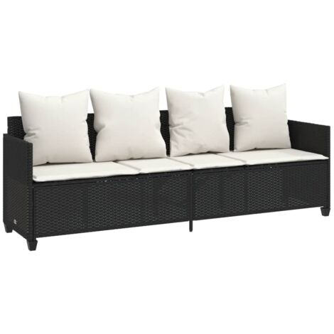 Chaise longue,Bain de soleil,Transat avec coussins noir résine tressée CFW87561