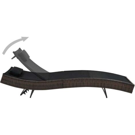 Chaise longue，Bain de soleil，Transat avec oreiller Résine tressée Marron CFW34718