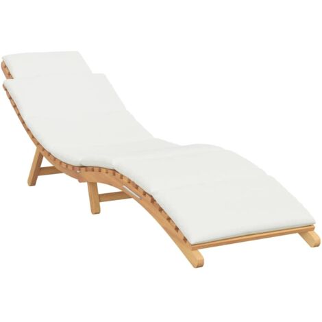 Chaise longue，Bain de soleil，Transat Blanc crème 188 x 55 x 59 cm Bois de teck solide CFW82759