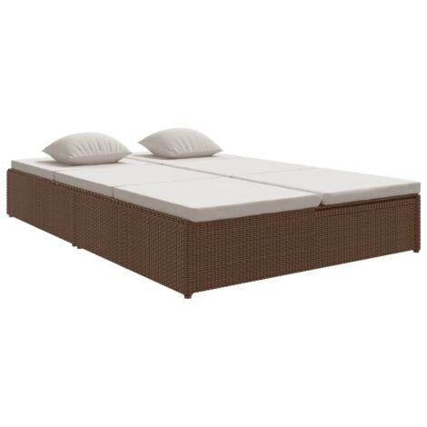 Chaise longue，Bain de soleil，Transat convertible avec coussins Résine tressée Marron CFW97740