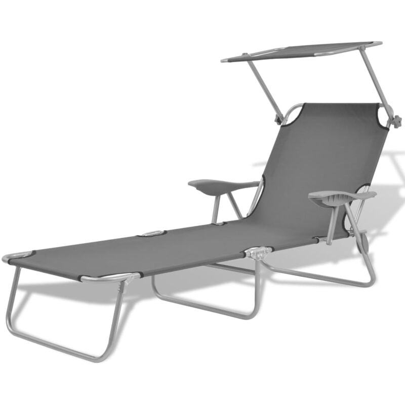 Chaise longue,Bain de soleil,Transat de relaxation avec auvent Acier Gris CFW95215