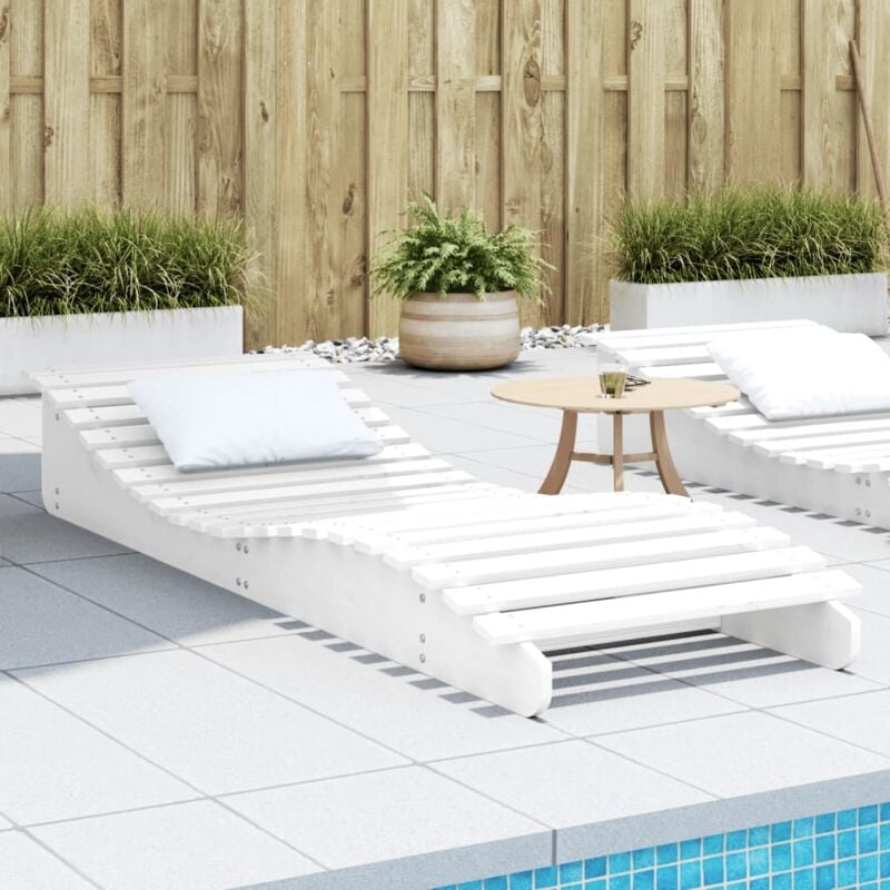 Chaise longue,Bain de soleil,Transat de relaxation blanc 205x70x31,5 cm bois massif de pin CFW59734