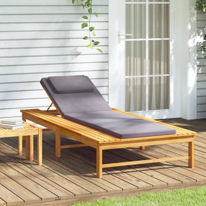 Chaise longue Bain de soleil Transat de relaxation et coussin/oreiller gris foncé bois massif acacia CFW647452