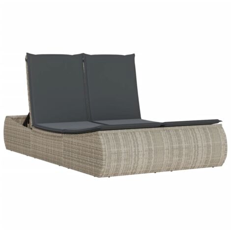 Chaise longue，Bain de soleil，Transat double avec coussins gris clair résine tressée CFW51352
