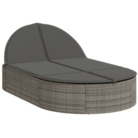 Chaise longue，Bain de soleil，Transat double avec coussins gris résine tressée CFW70416
