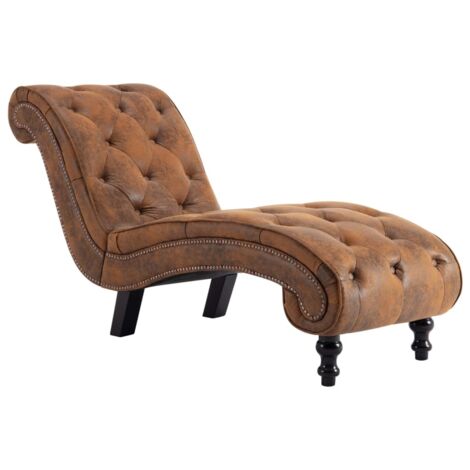 Chaise longue，Bain de soleil，Transat Marron Similicuir daim CFW87056