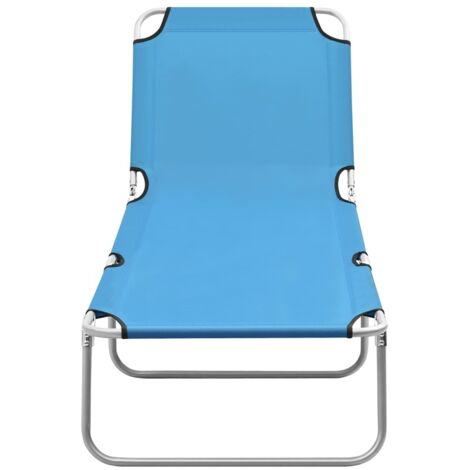 Chaise longue，Bain de soleil，Transat pliable acier et tissu bleu turquoise CFW95240