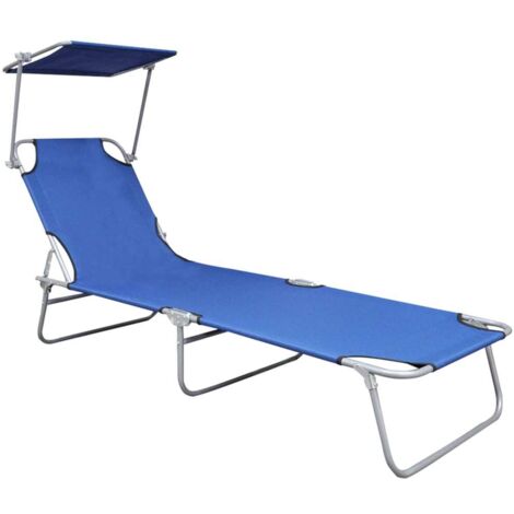 Chaise longue，Bain de soleil，Transat pliable avec auvent Bleu Aluminium CFW61544